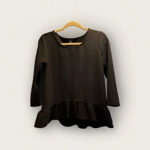 ANN TAYLOR | Peplum Top | Black Blouse | Long Sleeve | Size Small